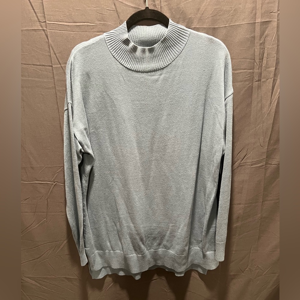 Belle by Kim Gravel High Low Mock Neck Tunic Sweater, Steele Blue, Lg